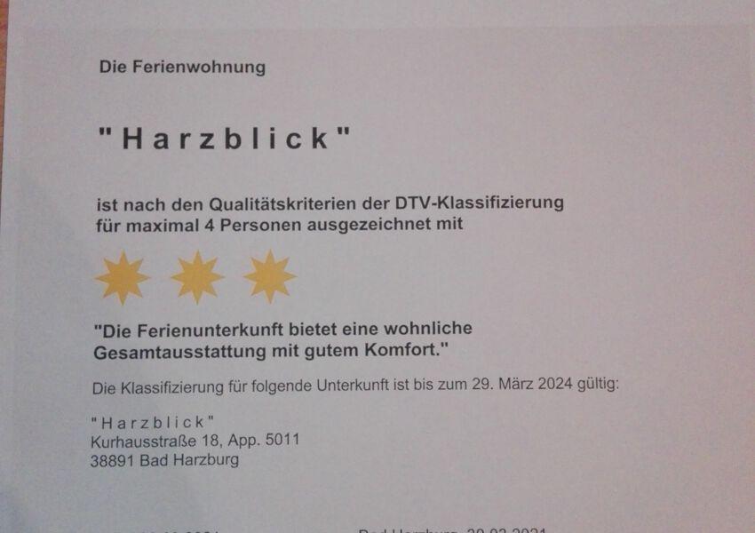 Ferienwohnung 3 Sterne mit Harzblick